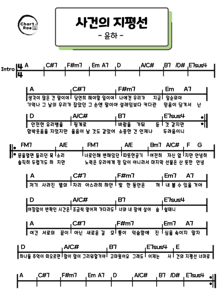 사건의 지평선 - 윤하 코드악보기타악보