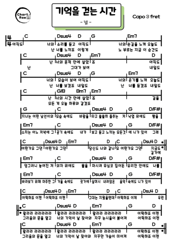 기억을 걷는 시간 - 넬 (Nell) 코드악보/기타악보